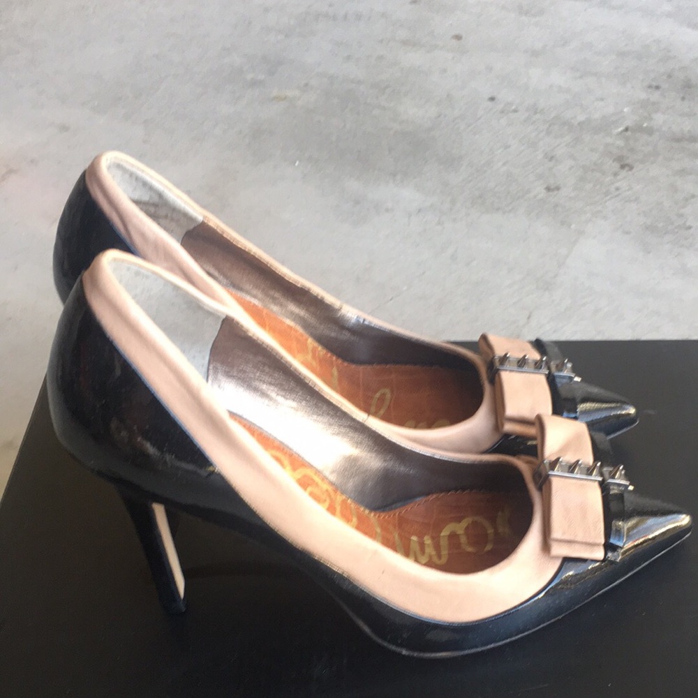 Sam Edelman pink and black front studded heels
